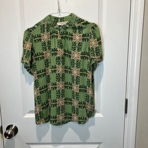 LOFT Petite Green Floral Plaid Puff Sleeve Blouse Top XSP